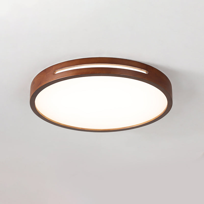 Japanese Style Round Ceiling Light Brown Wood LED Flush Mount Light for Living Room