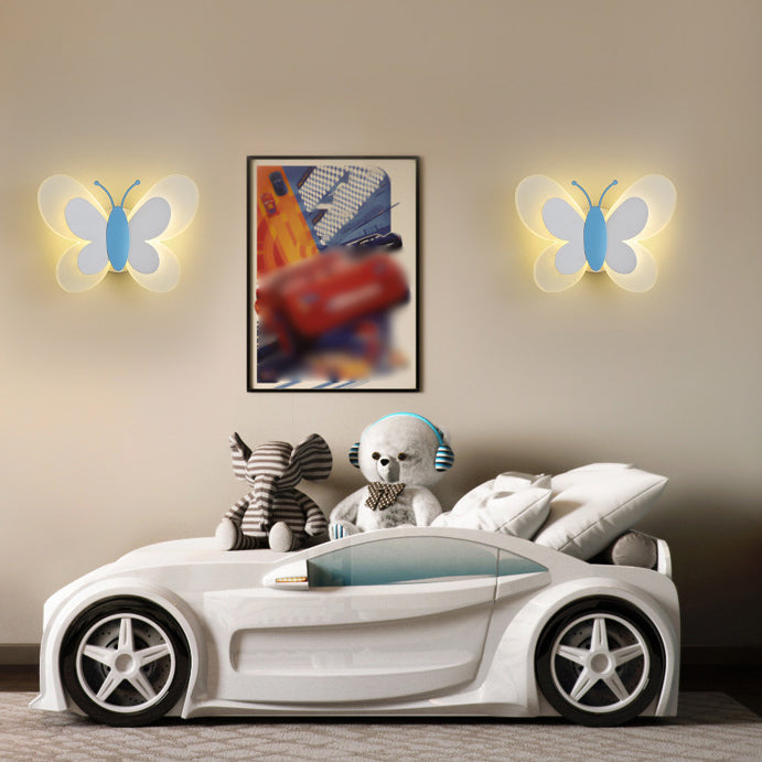 Metal Butterfly Shape Wall Light Kid Style 2 Lights Wall Mount Fixtures