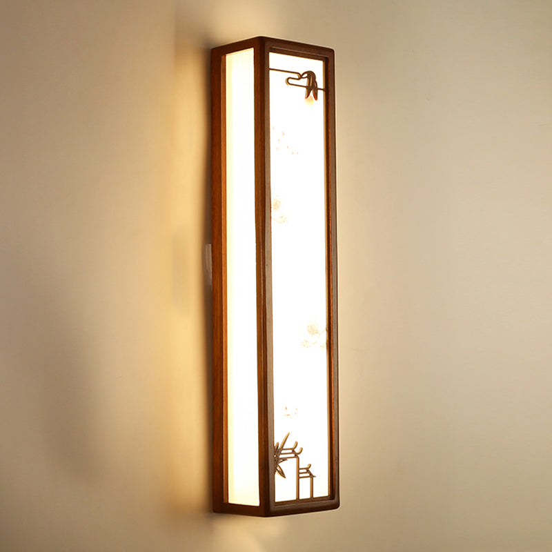 Modern Style Rectangular Shape Wall Sconce Wood 1 Light Sconces for Living Room