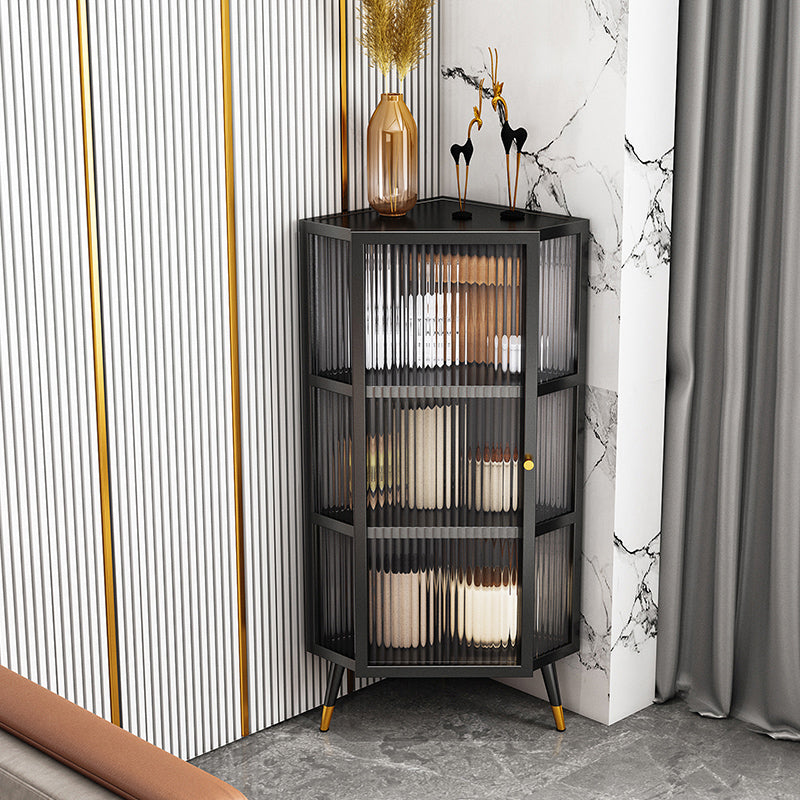 Glam Style Kitchen Server Glass Door Iron Frame Buffet Server for Living Room