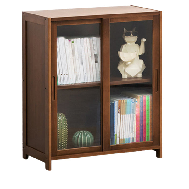 Vertical Bookcase with Doors Bamboo Book Shelf for Home Office