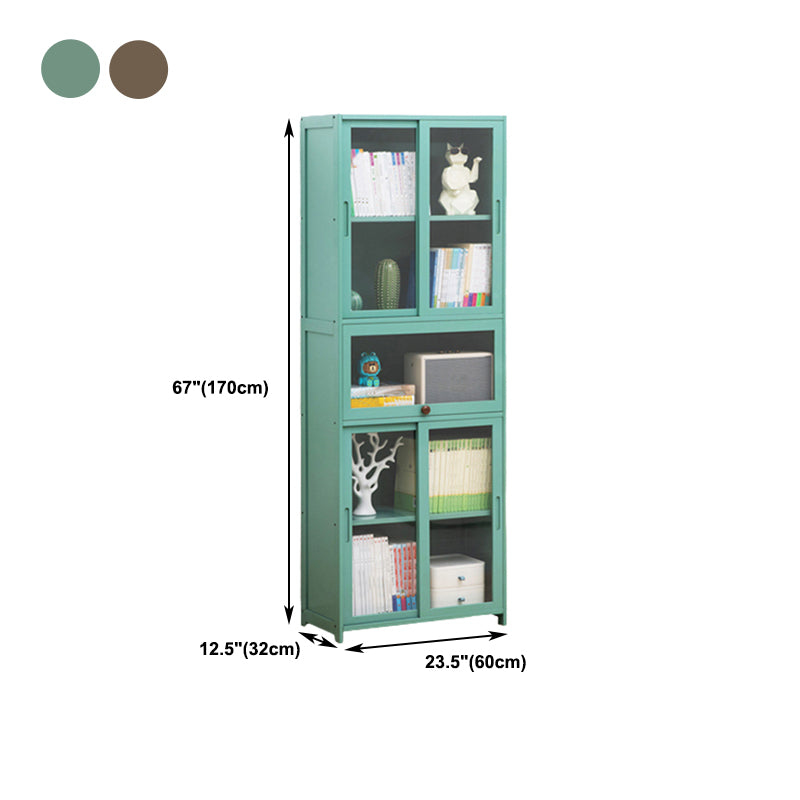 Vertical Bookcase with Doors Bamboo Book Shelf for Home Office