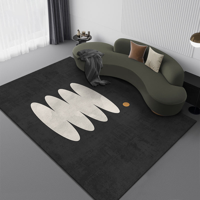 Black Nodic Area Rug Polyester Graphic Indoor Rug Non-Slip Backing Rug for Living Room