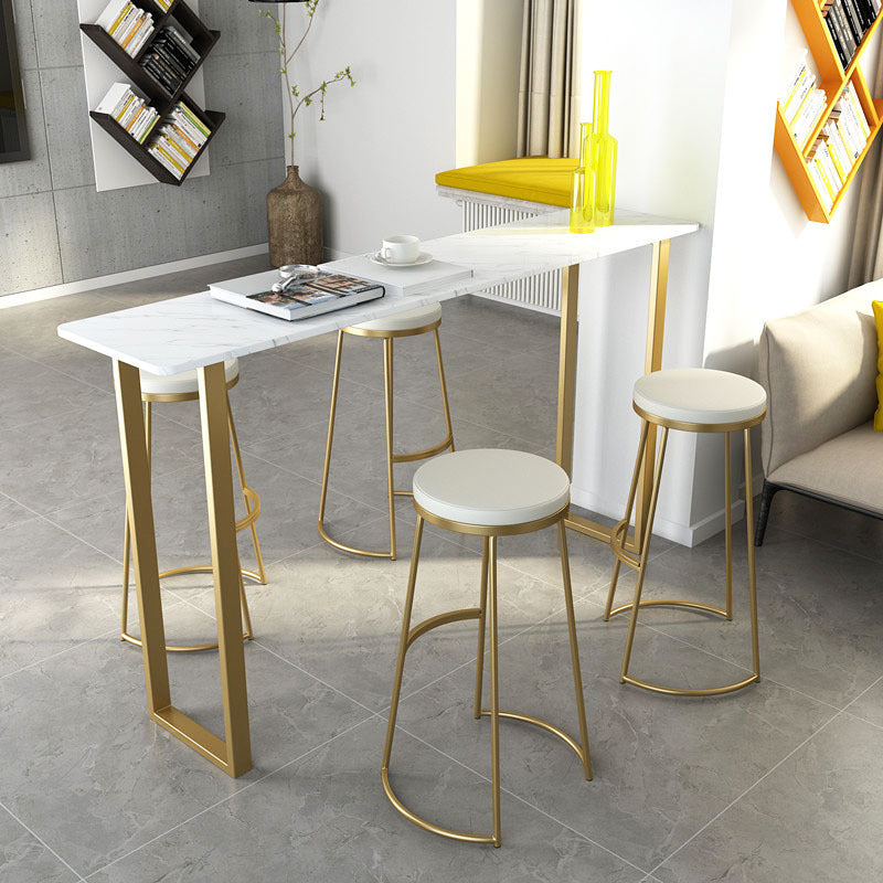 Stone Bar Table Traditional Luxury Rectangle Bar Dining Table with Sled Base in Gold