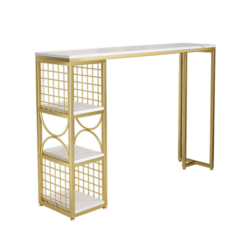 Contemporary Double pedestal Patio Bar Table Indoor Stone Bistro Bar Table with Storage