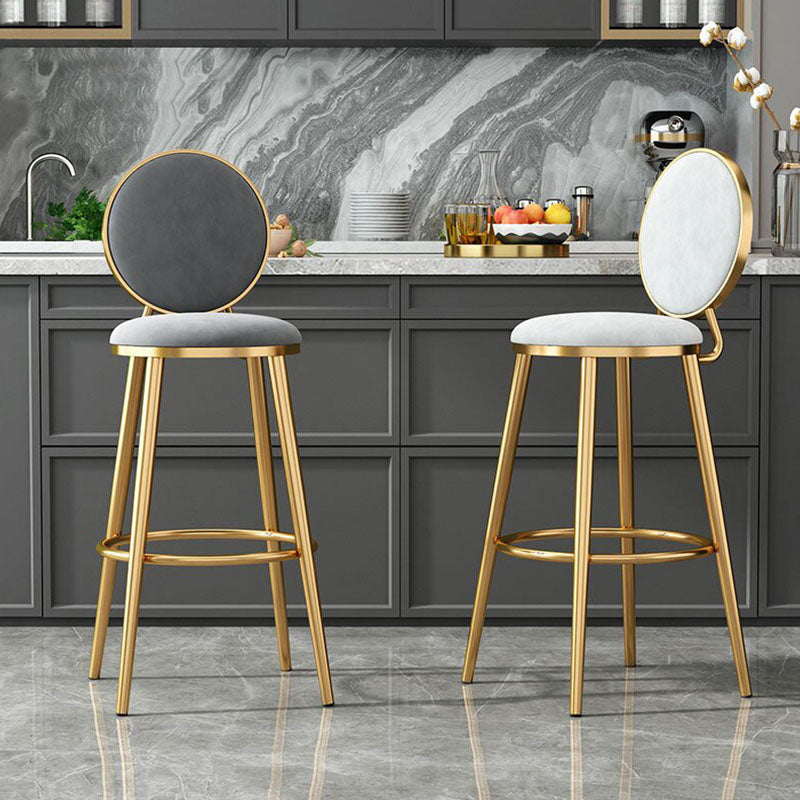Glam Velvet Bar Stool Low Back Footrest Round Indoor Counter and Bar Stool