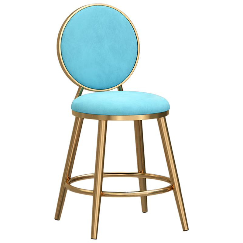 Glam Velvet Bar Stool Low Back Footrest Round Indoor Counter and Bar Stool