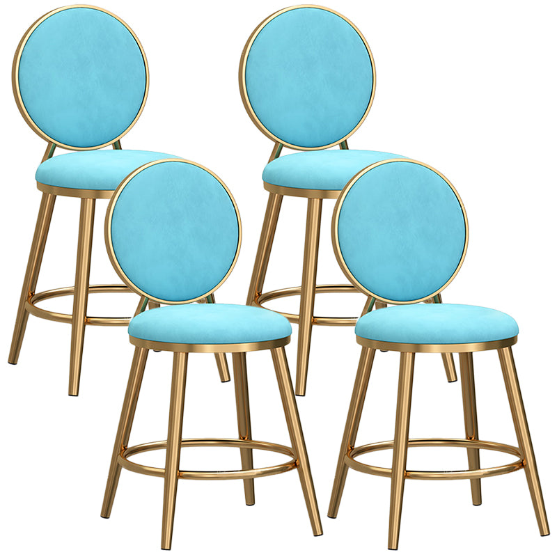 Glam Velvet Bar Stool Low Back Footrest Round Indoor Counter and Bar Stool