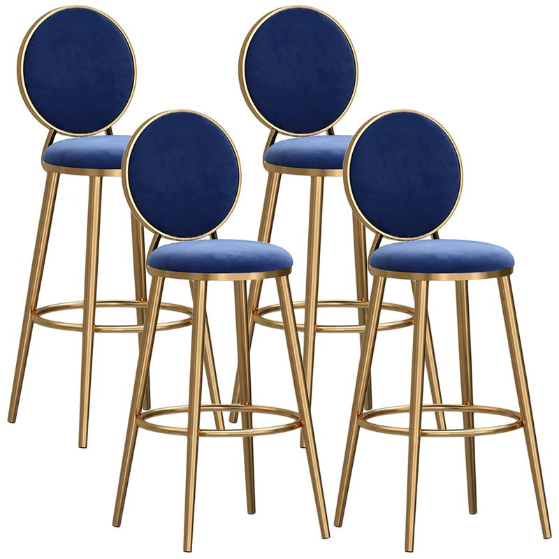 Glam Velvet Bar Stool Low Back Footrest Round Indoor Counter and Bar Stool