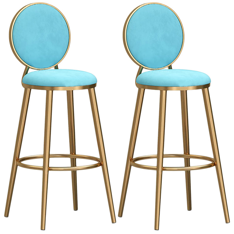 Glam Velvet Bar Stool Low Back Footrest Round Indoor Counter and Bar Stool