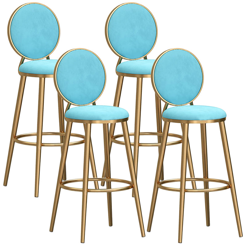 Glam Velvet Bar Stool Low Back Footrest Round Indoor Counter and Bar Stool