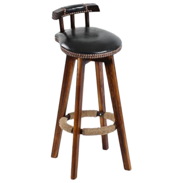 Tradition Backrest Armless Counter Stool Wood Household Bar Stool with Leather Cushion