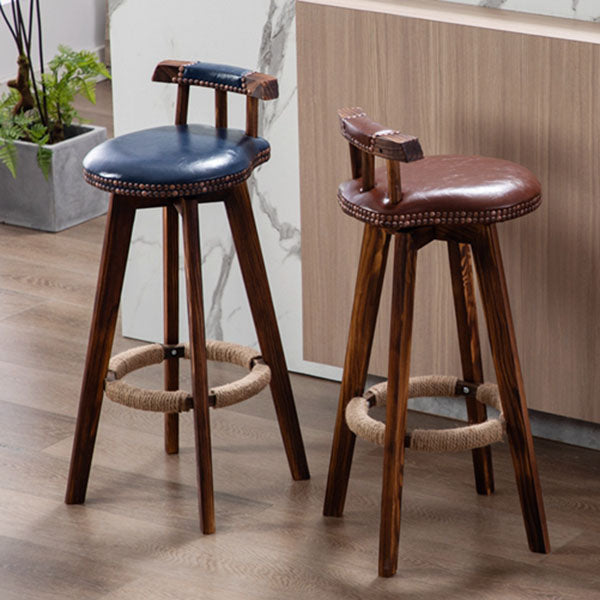Tradition Backrest Armless Counter Stool Wood Household Bar Stool with Leather Cushion