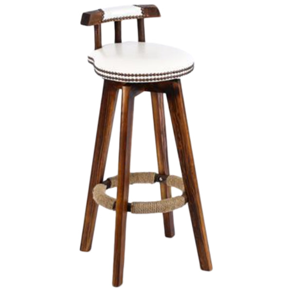 Tradition Backrest Armless Counter Stool Wood Household Bar Stool with Leather Cushion