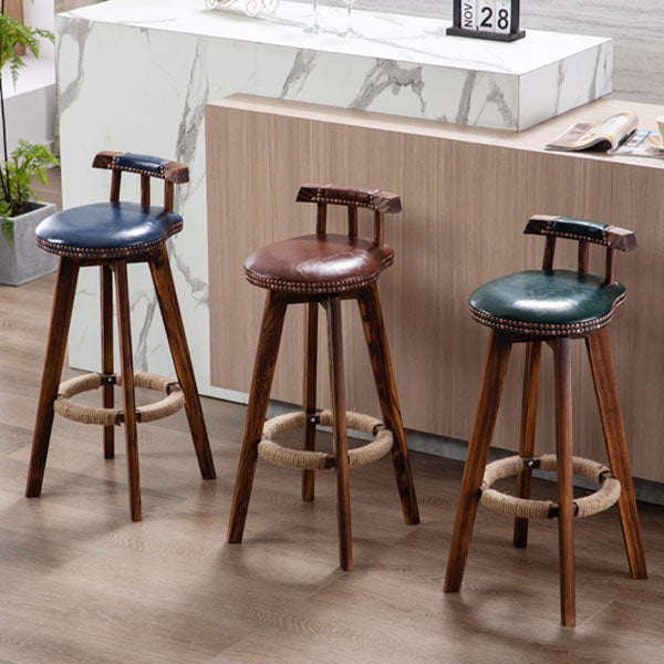 Tradition Backrest Armless Counter Stool Wood Household Bar Stool with Leather Cushion