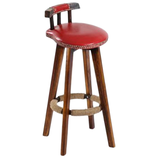 Tradition Backrest Armless Counter Stool Wood Household Bar Stool with Leather Cushion