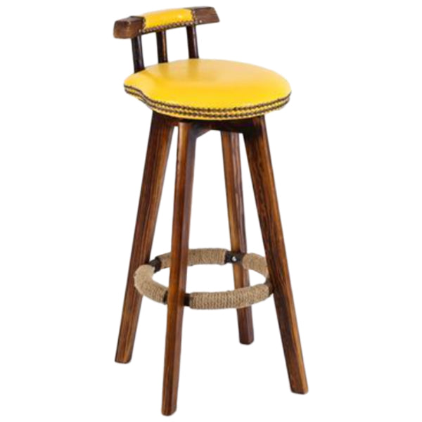 Tradition Backrest Armless Counter Stool Wood Household Bar Stool with Leather Cushion