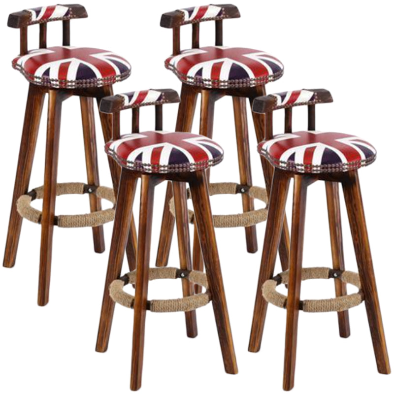 Tradition Backrest Armless Counter Stool Wood Household Bar Stool with Leather Cushion