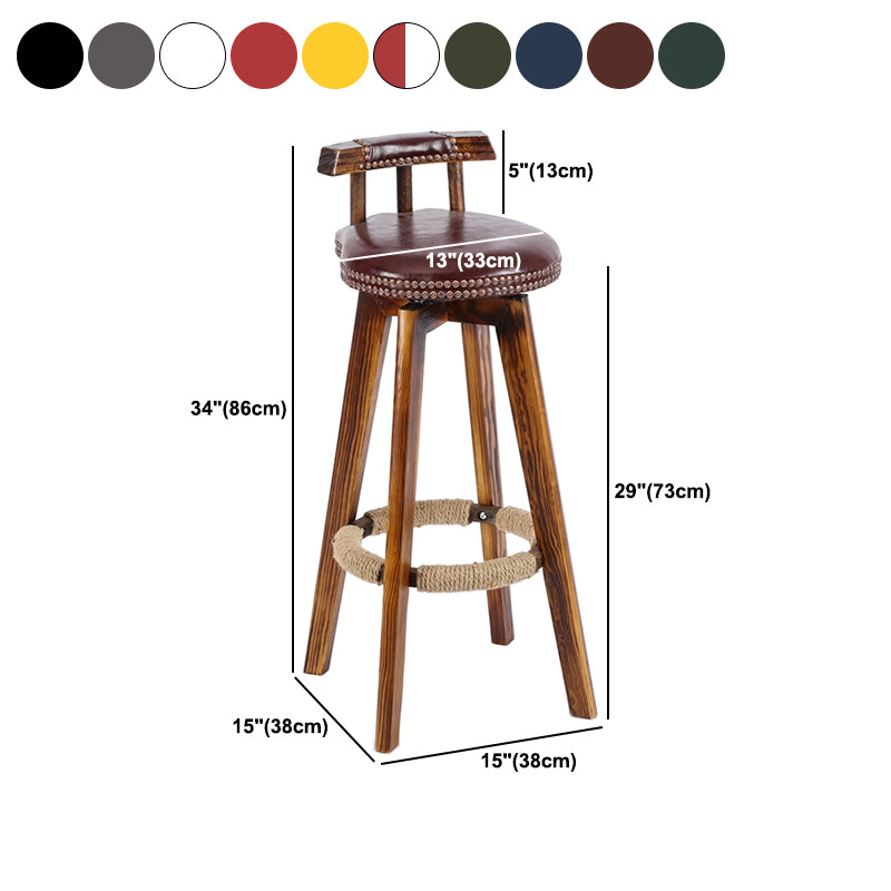 Tradition Backrest Armless Counter Stool Wood Household Bar Stool with Leather Cushion
