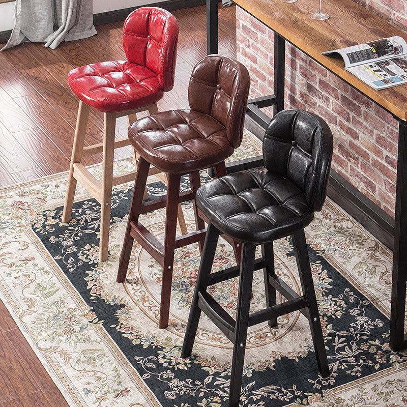 Indoor Bar Stool Modern Rectangular Backrest Counter Stool with Wood Legs