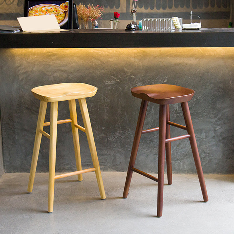 Modern Style Wood Saddle Seat Barstools Backless Stools with Wood Legs