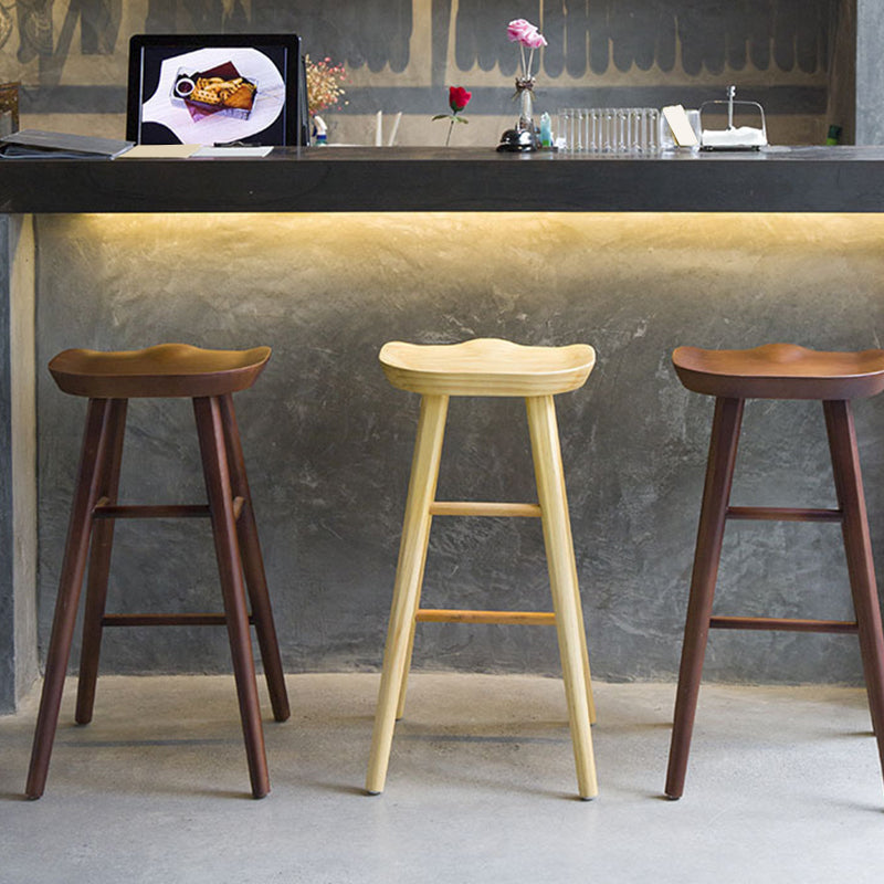 Modern Style Wood Saddle Seat Barstools Backless Stools with Wood Legs