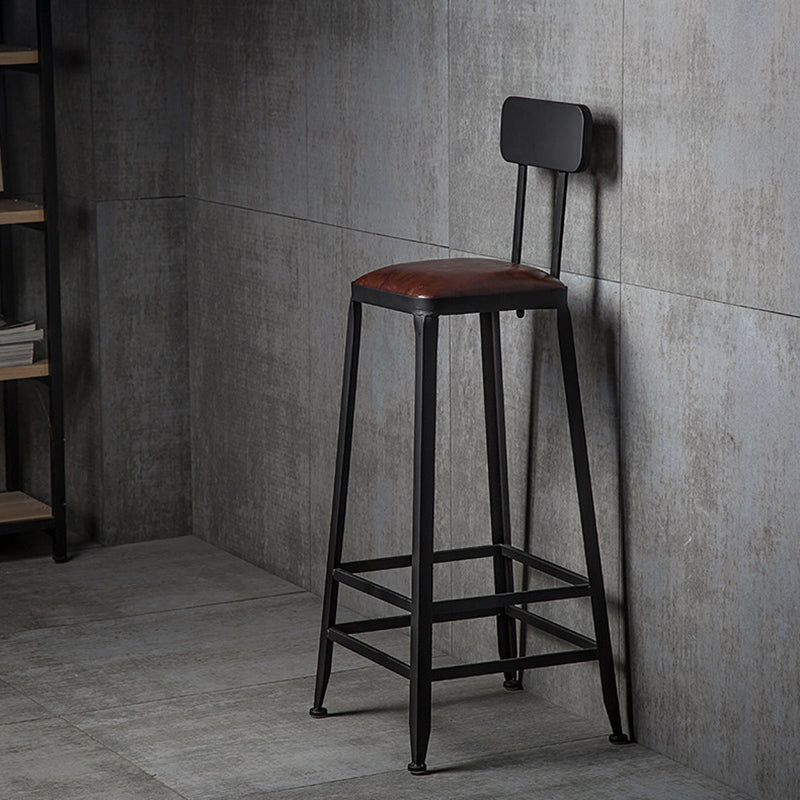 Industrial Style Armless Counter Stool Iron Cafe Bar Stool with Leather Cushion and Pedal