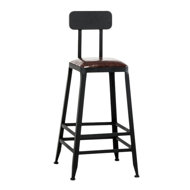 Industrial Style Armless Counter Stool Iron Cafe Bar Stool with Leather Cushion and Pedal