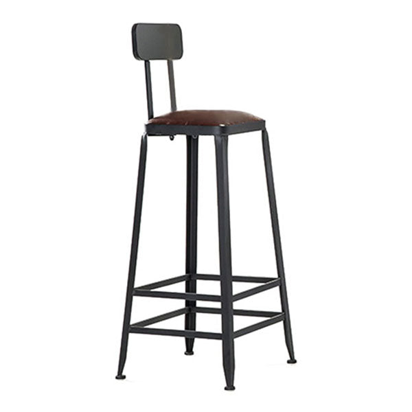 Industrial Style Armless Counter Stool Iron Cafe Bar Stool with Leather Cushion and Pedal