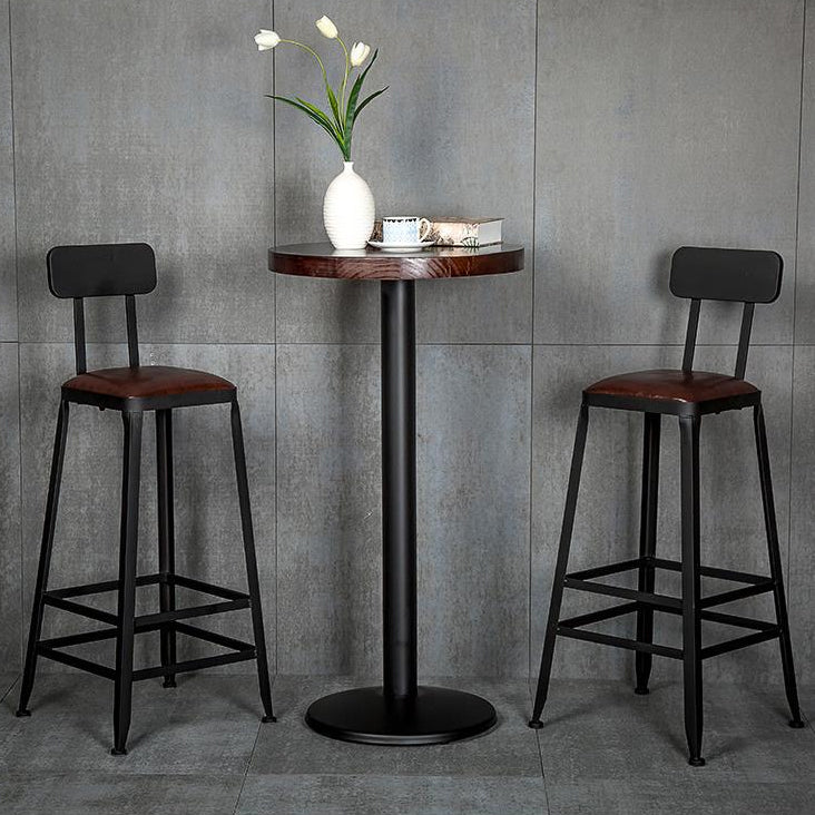Industrial Style Armless Counter Stool Iron Cafe Bar Stool with Leather Cushion and Pedal