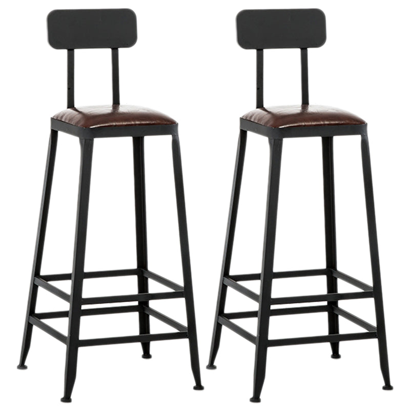 Industrial Style Armless Counter Stool Iron Cafe Bar Stool with Leather Cushion and Pedal