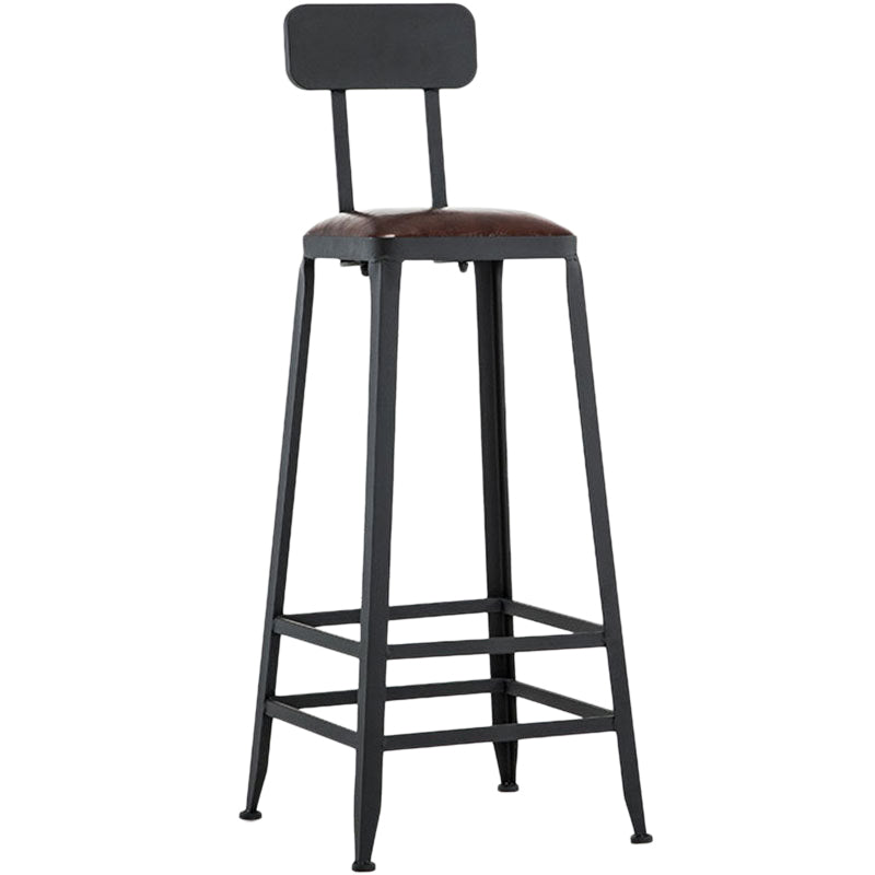 Industrial Style Armless Counter Stool Iron Cafe Bar Stool with Leather Cushion and Pedal
