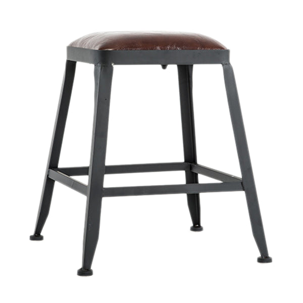 Industrial Style Armless Counter Stool Iron Cafe Bar Stool with Leather Cushion and Pedal