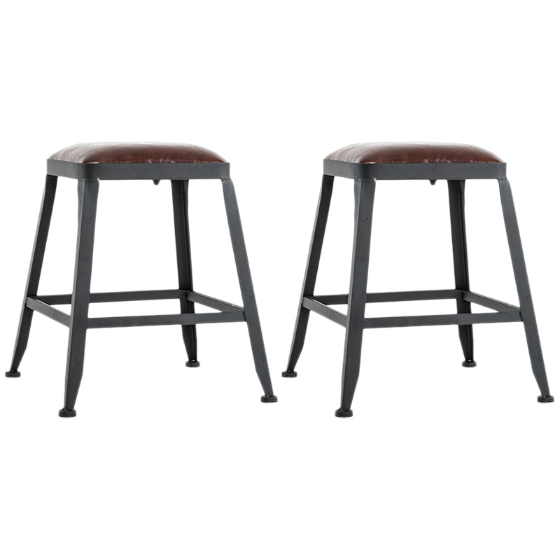Industrial Style Armless Counter Stool Iron Cafe Bar Stool with Leather Cushion and Pedal