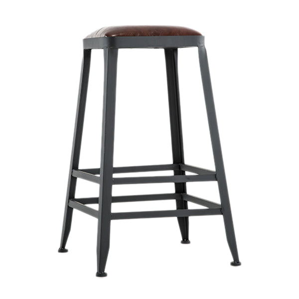 Industrial Style Armless Counter Stool Iron Cafe Bar Stool with Leather Cushion and Pedal