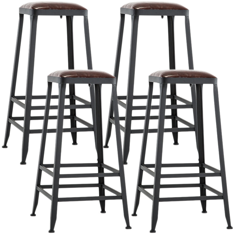 Industrial Style Armless Counter Stool Iron Cafe Bar Stool with Leather Cushion and Pedal