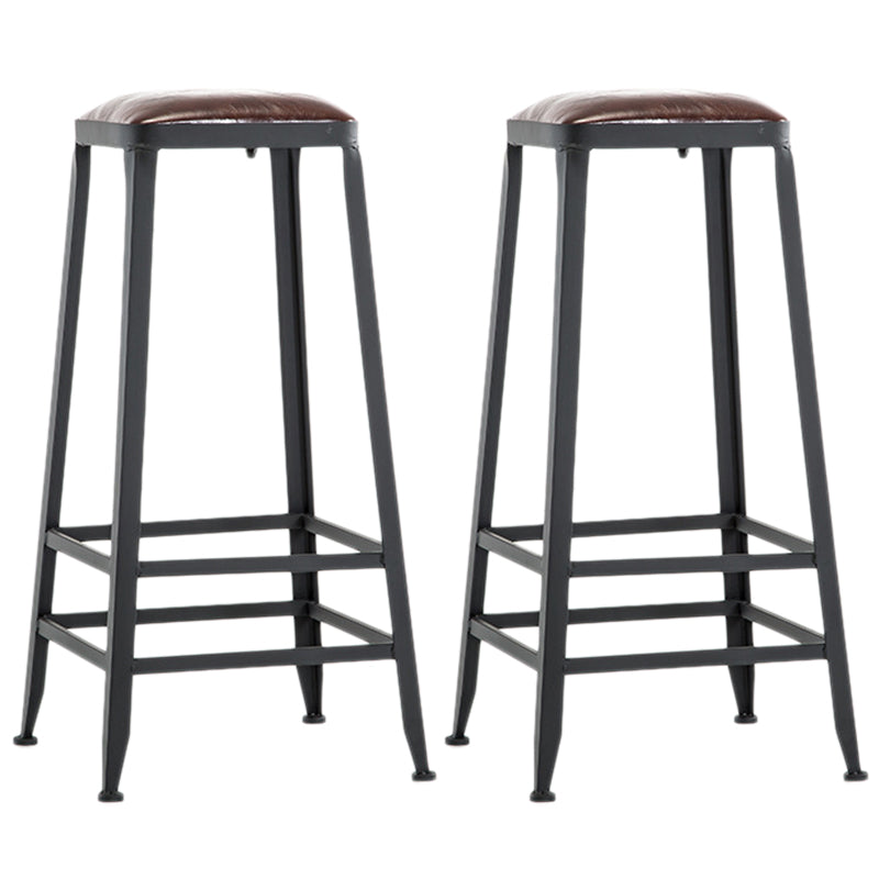Industrial Style Armless Counter Stool Iron Cafe Bar Stool with Leather Cushion and Pedal