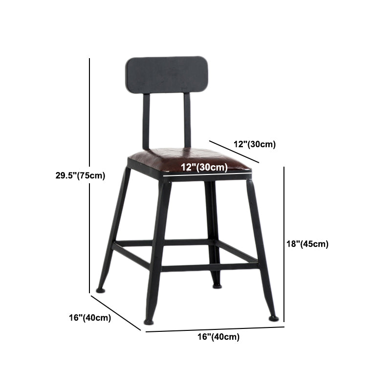 Industrial Style Armless Counter Stool Iron Cafe Bar Stool with Leather Cushion and Pedal
