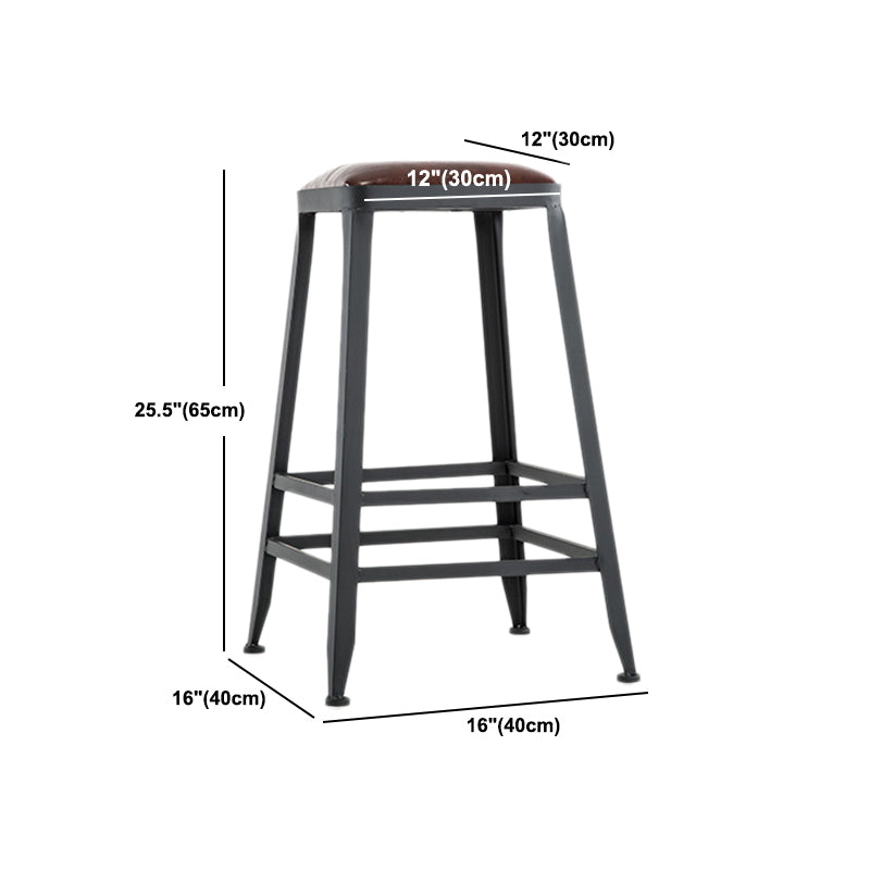 Industrial Style Armless Counter Stool Iron Cafe Bar Stool with Leather Cushion and Pedal