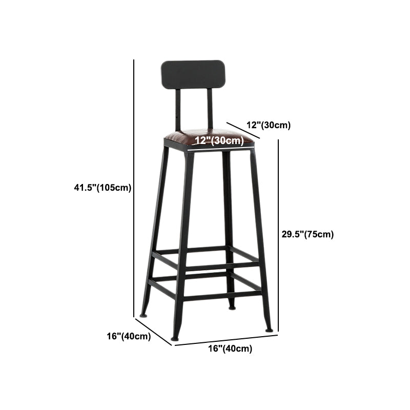 Industrial Style Armless Counter Stool Iron Cafe Bar Stool with Leather Cushion and Pedal
