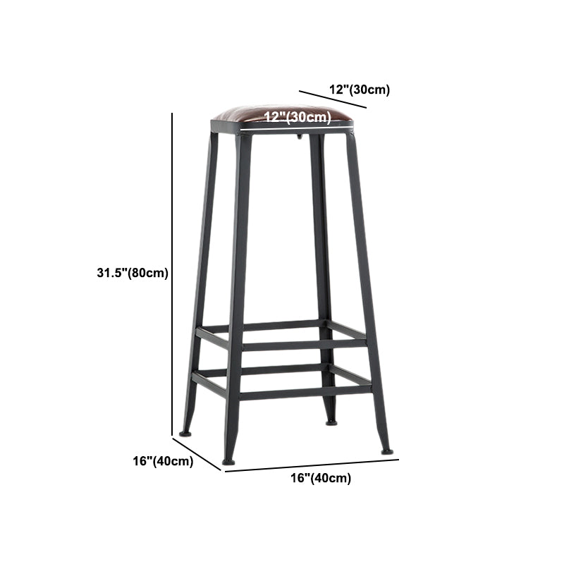 Industrial Style Armless Counter Stool Iron Cafe Bar Stool with Leather Cushion and Pedal