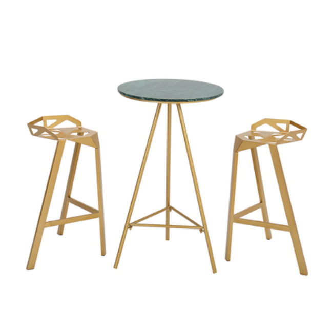 1/3 Pieces Glam Iron Bar Table Set Round Bistro Set with White Faux Marble Top