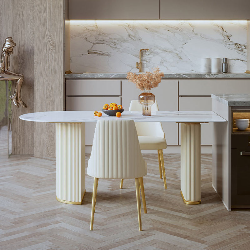 Free Form White Dining Table Sintered Stone Table Luxury with Double Pedestal