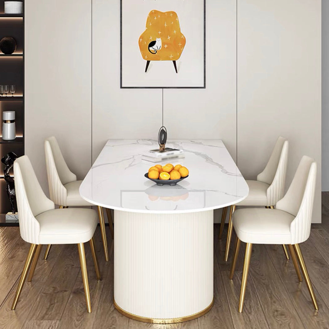 Free Form White Dining Table Sintered Stone Table Luxury with Double Pedestal