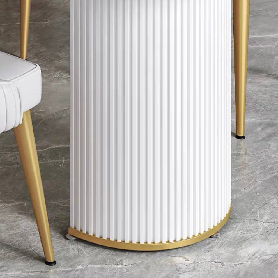 Free Form White Dining Table Sintered Stone Table Luxury with Double Pedestal