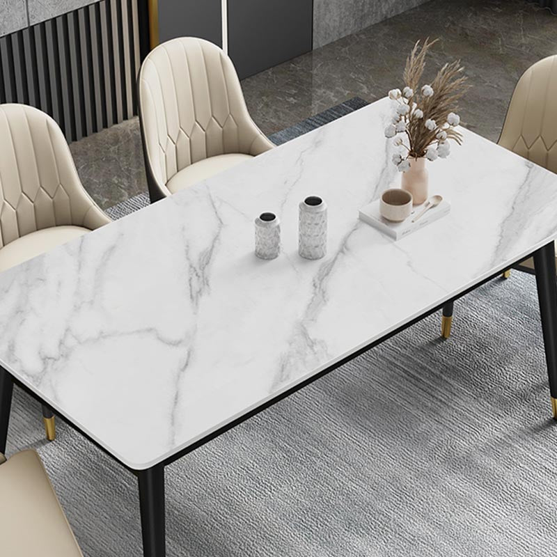 Rectangle Stone Top Dining Table Modern Metal 4 Legs Dining Table for Living Room