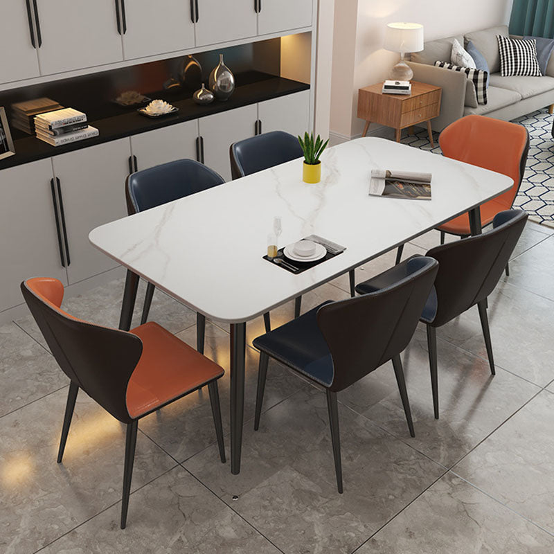 Light Luxury Rectangle Stone Top Dining Table Metal 4 Legs Dining Table