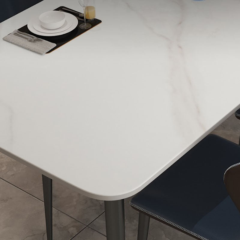 Light Luxury Rectangle Stone Top Dining Table Metal 4 Legs Dining Table