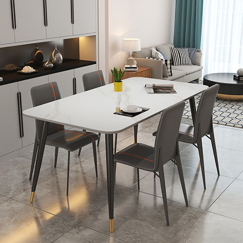 Light Luxury Rectangle Stone Top Dining Table Metal 4 Legs Dining Table