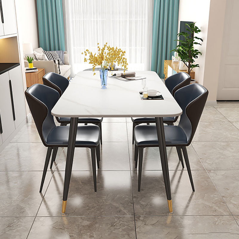 Light Luxury Rectangle Stone Top Dining Table Metal 4 Legs Dining Table